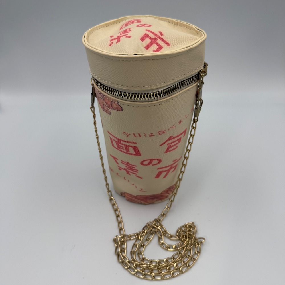 Novelty Japanese Food Print Cylinder Crossbody Bag Kawaii Retro Kitschy Cream